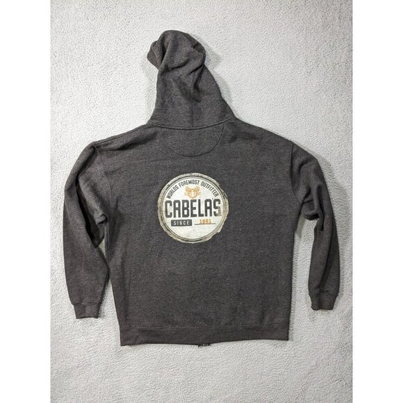 Cabela's Hoodie Mens 2XL Full Zip Logo Spell Out Print Antlers Fleece Lined Gray - Picture 1 of 16